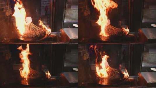 慢镜头升格拍摄美食铁板火焰牛肉4k素材高清在线视频素材下载