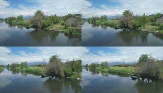 航拍大理苍山脚下农村生态河道高清在线视频素材下载