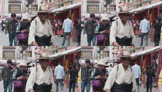 西藏拉萨八廓街大昭寺藏族人文游客高清在线视频素材下载