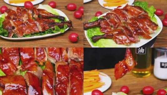 烤鸭 北京烤鸭 美食展示高清在线视频素材下载