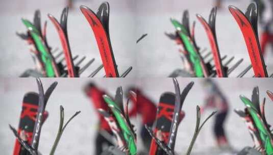 滑雪雪橇工具滑雪体育运功国家滑雪场高清在线视频素材下载
