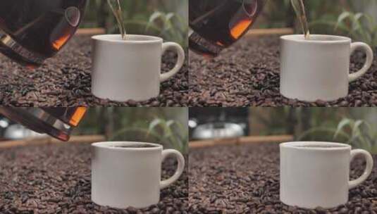咖啡壶往杯子里倒咖啡高清在线视频素材下载