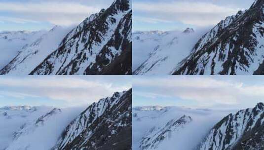 航拍川西雪山巴郎山美丽云海自然风光高清在线视频素材下载