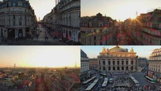 航拍巴黎城市建筑塔摩天大楼日出日落晚霞高清在线视频素材下载