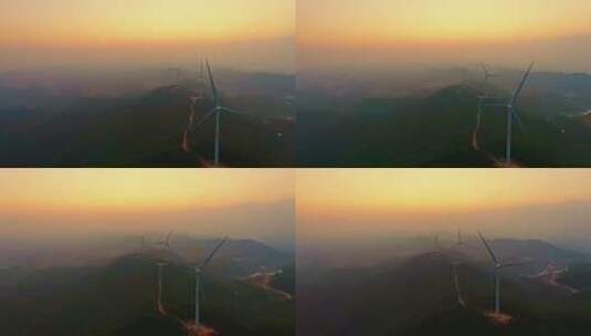 电网公司山顶风力电场大风车高清在线视频素材下载