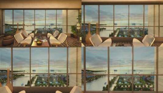 高端江景房阳台落地窗动画素材高清在线视频素材下载