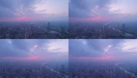 广州城市天空夕阳落日云雾缭绕航拍风光高清在线视频素材下载