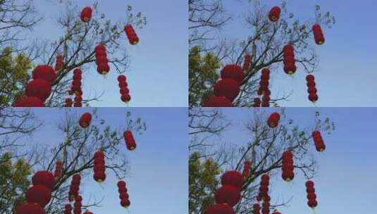 新年新气象，灯笼高挂，红色灯笼随风飘动高清在线视频素材下载