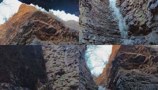 冬季深幽峡谷里的冰挂高清在线视频素材下载