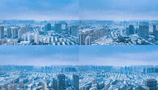江西省九江市下雪冬季城市景观航拍延时高清在线视频素材下载