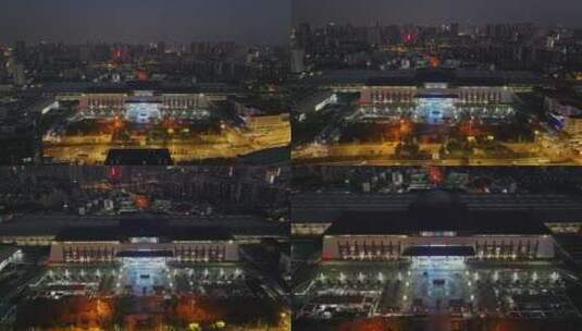 武昌火车站夜景前推镜头高清在线视频素材下载