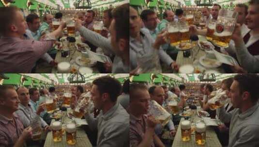 德国慕尼黑啤酒节 外国人喝酒碰杯 胜利手势高清在线视频素材下载