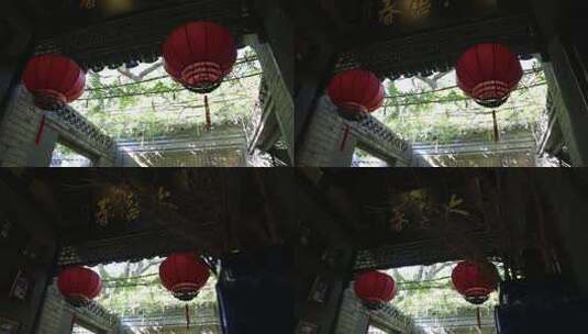 中式古建筑下的红灯笼高清在线视频素材下载