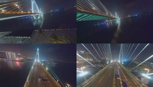 世纪大桥穿越机夜景高清在线视频素材下载