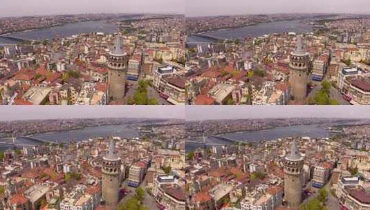 伊斯坦布尔加拉塔塔和博斯普鲁斯海峡高清在线视频素材下载