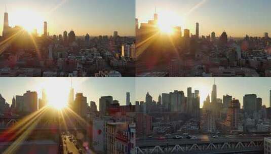 4K城市航拍纽约曼哈顿唐人街摩天大楼日出高清在线视频素材下载