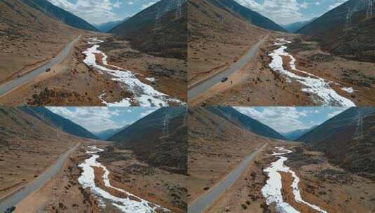 西藏旅游风光318国道雪山牧场冰河电网高清在线视频素材下载