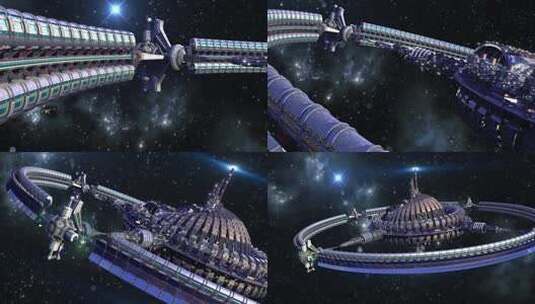 星际旅行中带有中央圆顶和引力轮的外星飞船高清在线视频素材下载