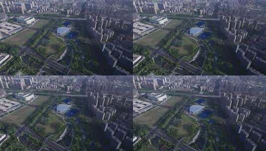 杭州大运河亚运公园 清晨航拍高清在线视频素材下载