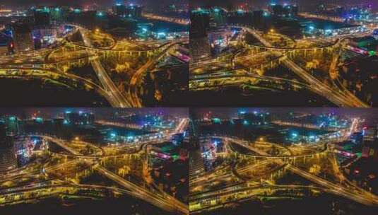 济南顺河路高架立交桥夜景交通移动延时航拍高清在线视频素材下载