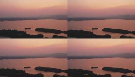 4K航拍湖面夕阳日出高清在线视频素材下载