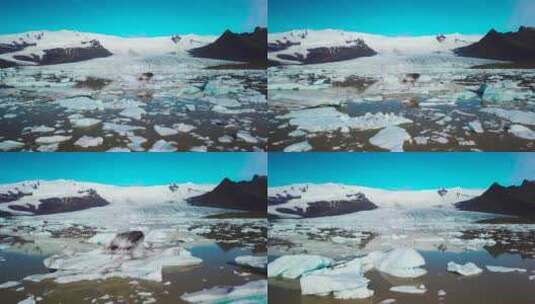航拍冰雪融化景观高清在线视频素材下载