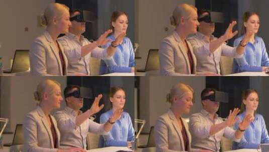 办公室讨论虚拟现实眼镜的团队高清在线视频素材下载