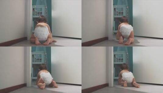 穿尿不湿的婴儿在地上爬高清在线视频素材下载