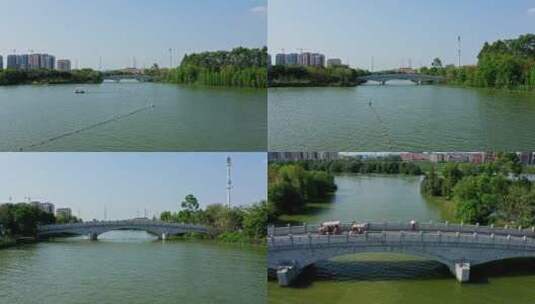 东莞航拍华阳湖湿地公园水面前进高清在线视频素材下载