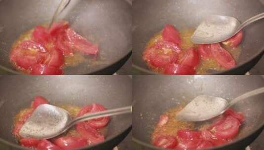 厨师炒制番茄底料酱汁高清在线视频素材下载