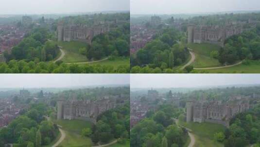 航拍英格兰西苏塞克斯郡阿伦德尔城堡高清在线视频素材下载