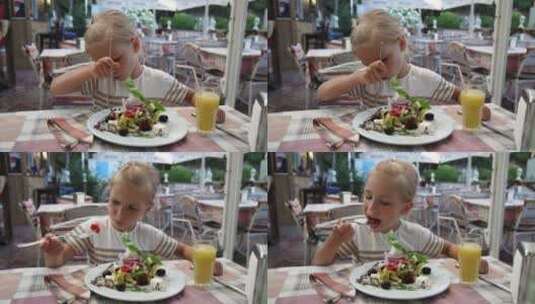 小女孩吃沙拉高清在线视频素材下载