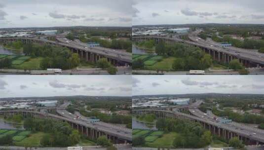 航拍城市立交桥下的交通高清在线视频素材下载