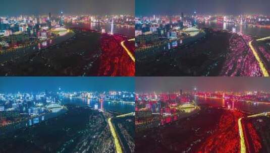 航拍武汉夜景龟山灯光秀4k高清在线视频素材下载