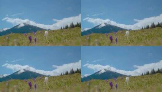 背着背包的年轻女人在山里旅行高清在线视频素材下载