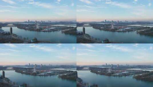 s0020-扬州万福大桥城市发展高楼林立朝霞高清在线视频素材下载