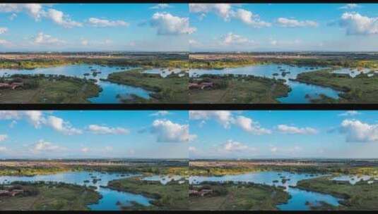 呼和浩特南湖湿地公园航拍延时摄影高清在线视频素材下载