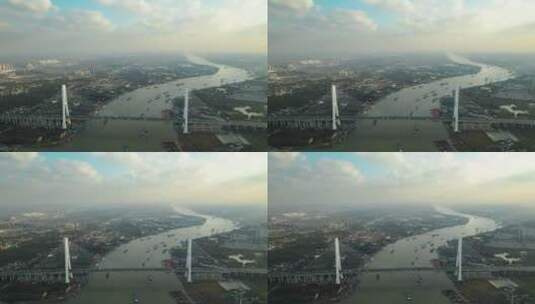 航拍上海徐浦大桥黄浦江高清在线视频素材下载