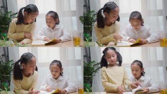 两个读书学习的中国女孩高清在线视频素材下载