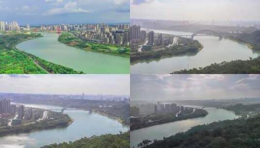 邕江南宁良庆大桥延时青秀山蜿蜒广西景色高清在线视频素材下载