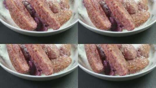 好吃美味的特色餐饮紫薯糍粑高清在线视频素材下载