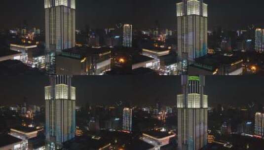 武汉江汉路步行街夜景灯光航拍高清在线视频素材下载