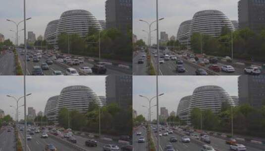北京朝阳门建外SOHO二环道路高清在线视频素材下载