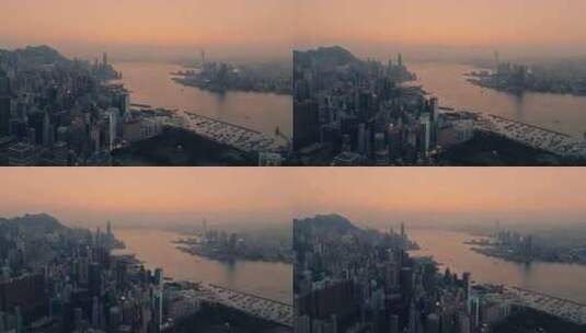 香港维多利亚港日落光辉航拍高清在线视频素材下载