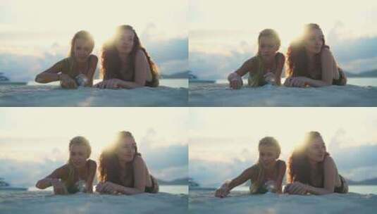 在Koh Tean海滩玩沙子的女孩高清在线视频素材下载