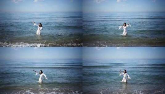 女人在海中跳舞高清在线视频素材下载