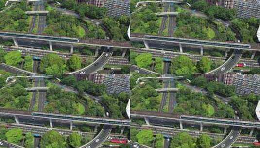 深圳城市道路建设绿树绿色地铁航拍高清在线视频素材下载