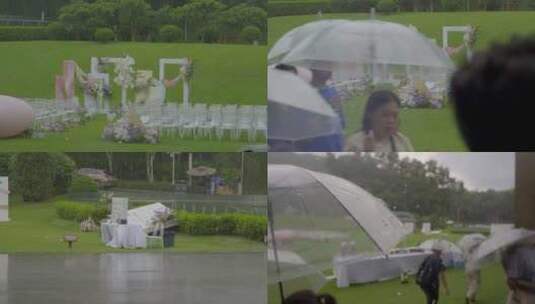 广州户外婚礼活动下雨奔跑高清在线视频素材下载