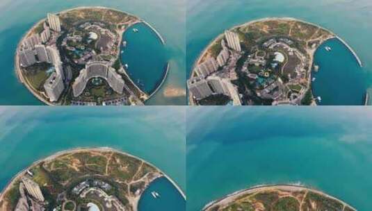 4K航拍海南万宁日月湾岛上建筑高楼风光高清在线视频素材下载