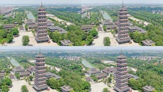 航拍扬州观音山大明寺栖灵塔景区高清在线视频素材下载